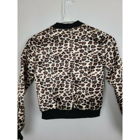 Total Girl Brown Black Leopard Print Lightweight Bomber Jacket Size 10/12 - Picture 5 of 8